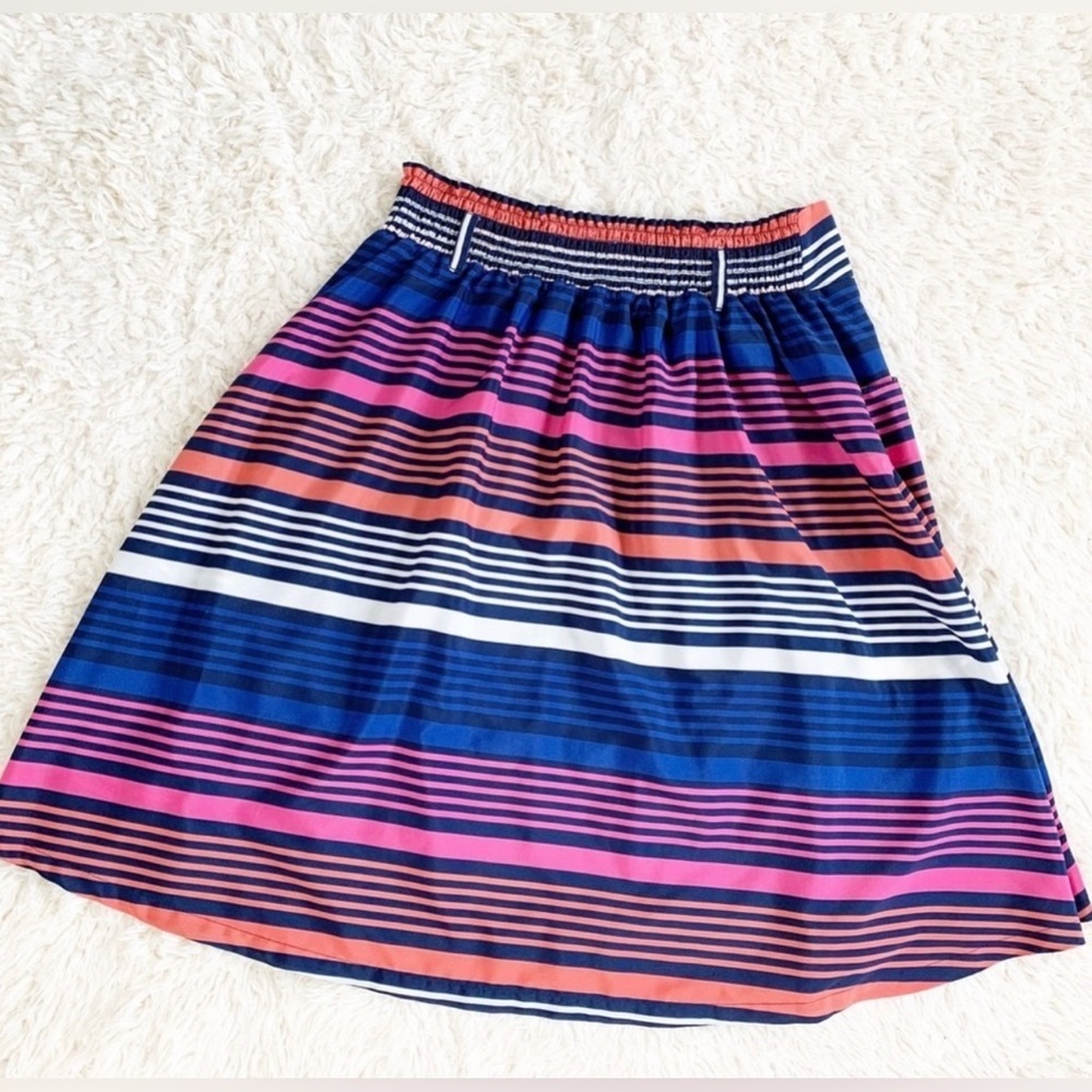 OLD NAVY Blue Pink Striped Full A-line Pleat Skirt, Size L